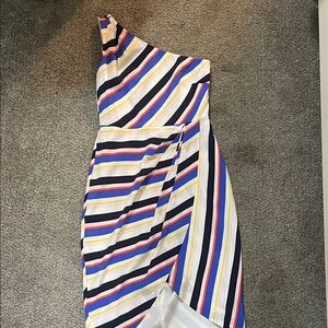 NWT J. Crew One-Shoulder Striped Midi Dress in White, Navy, Blue, Yellow, Coral